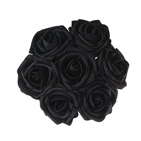 Ling's moment Artificial Flowers Black Roses 25pcs Real Looking Fake Roses w/Stem for DIY Wedding Bouquets Centerpieces Arrangements Party Home Halloween Decorations