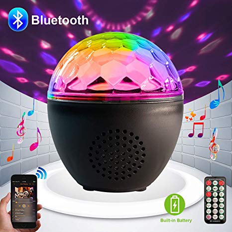 Party lights Disco Ball Bluetooth Speaker LED Strobe Lights Sound Activated, RBG dj lights,Portable 16 Modes Stage Light for Home Room Dance Parties Birthday Bar Karaoke Xmas Wedding Show Club Pub with Remote,Built-in battery