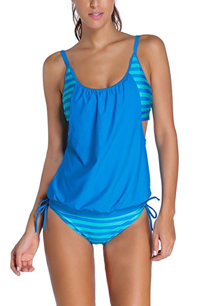 Dokotoo Womens Stripes Lined Up Double Up Tankini Top Sets Swimwear