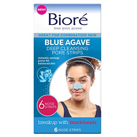 Bioré Blue Agave Pore Strips 6Count for Nose & Combination Skin (cruelty free, vegan), 6Count