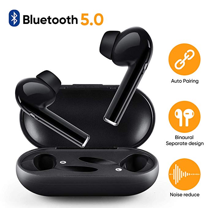 True Wireless Earbuds, Bluetooth 5.0 Wireless Headphones Deep Bass Stereo Sound Noise Cancelling Sweatproof TWS Bluetooth Earbuds, Built-in Mic in-Ear Wireless Earphones
