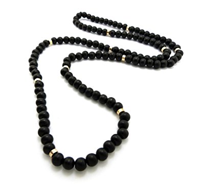 Jet Black Tone 8mm 36" Wooden Bead Metal Connect Ball Bead Necklace