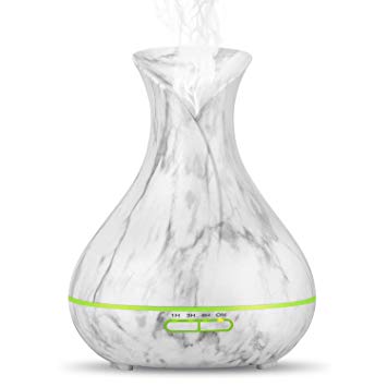 OliveTech Essential Oil Diffuser,400ml Ultrasonic Aroma Humidifier,Free Cleaning Kit,7 Color LED Lights,Auto Shut Off - White Marble