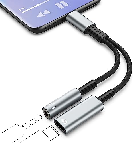 MoKo USB-C to 3.5mm Headphone and Charger Adapter, 2-in-1 USB C to Aux Audio Splitter Jack Support PD 60W Fast Charging Dongle, Type C Headphone Adapter Fit Galaxy S23/S22/S21/S20, Pixel, iPad Pro/Air