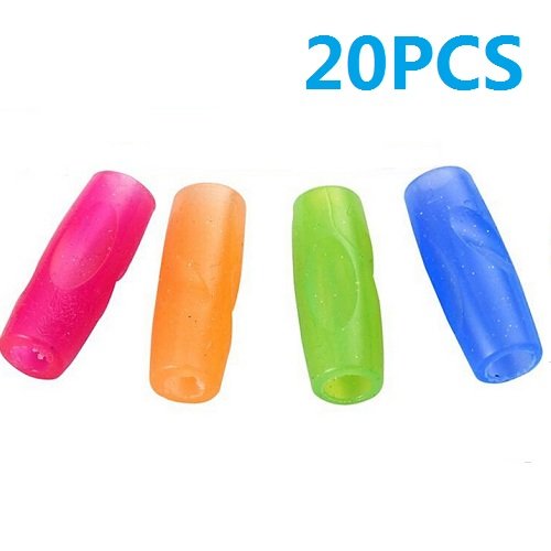 UDTEE 20PCS Pink/Orange/Green/Blue Color Rubber Material Pencil Grip, Universal Ergonomic Writing Aid, Assorted Colors