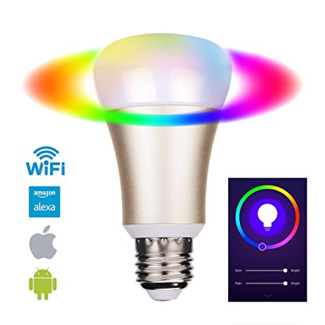 EOSAGA Smart LED Bulb WiFi, A19, Dimmable, 5W E27, Color Changing Light Bulb, Works with Amazon Alexa, Smartphone Free APP Control