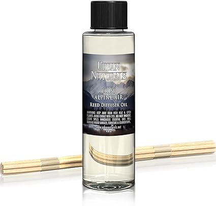 Urban Naturals Crisp Alpine Air Reed Diffuser Refill Oil with Eucalyptus, Citrus, Vanilla, Pine & Balsam Notes | Made with Essential Oils | Includes a Free Set of Reed Sticks! 4 oz Made in The USA