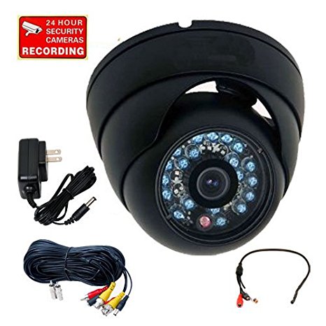 VideoSecu Outdoor Day Night Infrared Dome Security Camera Built-in 1/3'' Sony CCD 600TVL High Resolution Vandal Proof 20 IR LEDs for CCTV DVR with Pre-Amp Microphone, Cable and Bonus Power Supply 1V3