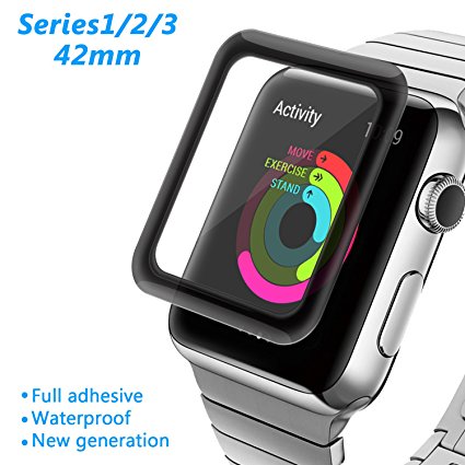 Amoner Apple Watch Screen Protector, Amoner [Upgrade Adhesive Version] iWatch Tempered Glass Screen Protector [Anti-Water] [Anti-Scratch] [Fingerprint-Free] for 42mm Apple Watch Series 1/2/3, Black