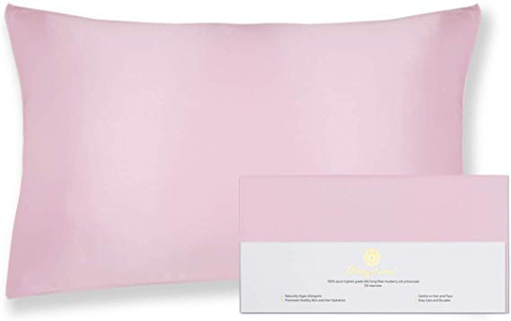 Beauty of Orient - 100% Pure Mulberry Silk Pillowcase for Hair and Skin, 19 Momme Both Sides, Hidden Zipper, Natural Hypoallergenic Silk Pillow Case, Best Sleep (1pc Standard - 20" x 26", Rose Water)