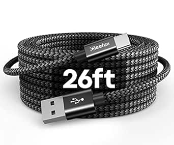 Long USB C Cable, CLEEFUN [26ft/8m] USB A 2.0 to Type C Cable Nylon Braided Charging Cord Compatible with PS5 Controller, Switch, Samsung Galaxy Note, Moto, & More USB-C Phone Tablet Camera Charger