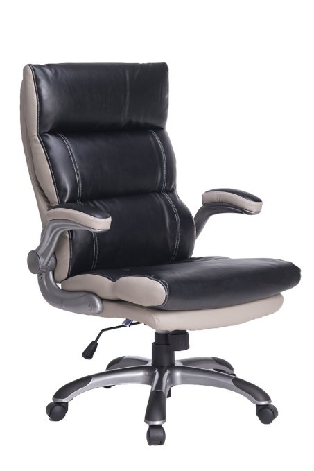 VIVA OFFICE Bonded Leather Thick Padded High Back Managerial Chair Black and Light Grey