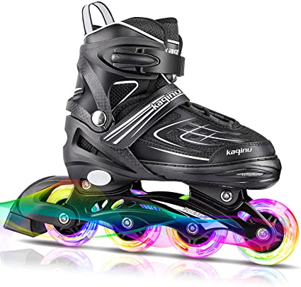 KAQINU Adjustable Inline Skates, Outdoor Blades Roller Skates with Full Illuminating Wheels for Kids and Adults, Girls and Boys