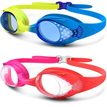 OutdoorMaster Kids Swimming Goggles - Fun Fish Style Children (Age 4-12) Leakproof Design, Shatterproof Anti-Fog Lens & Quick Adjustment Clasp - 100% UV Protection