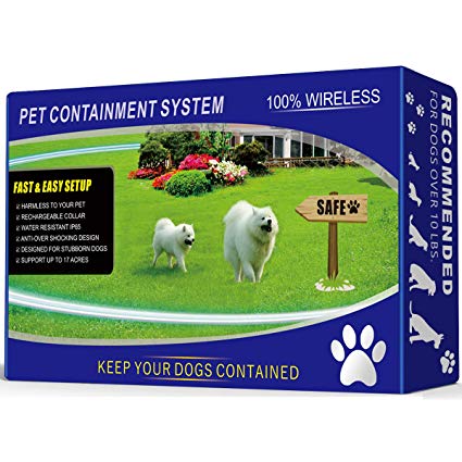 1 Dog Wireless Pet Containment System - Rechargeable and Waterproof Collar - 100% Safe & Easy to Install WiFi Radio Dog Fence - No Wire, No Dig, No Bury - Large Coverage Area up to 17 Acres (Black)