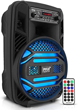 Portable Bluetooth PA Speaker System - 300W Rechargeable Outdoor Bluetooth Speaker Portable PA System w/ 8” Subwoofer 1” Tweeter, Microphone in, Party Lights, MP3/USB, Radio, Remote - Pyle PPHP835B