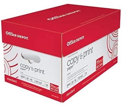 Office Depot White Copy Paper, 8 1/2in. x 11in., 20 Lb., 84 Brightness, Case Of 10 Reams