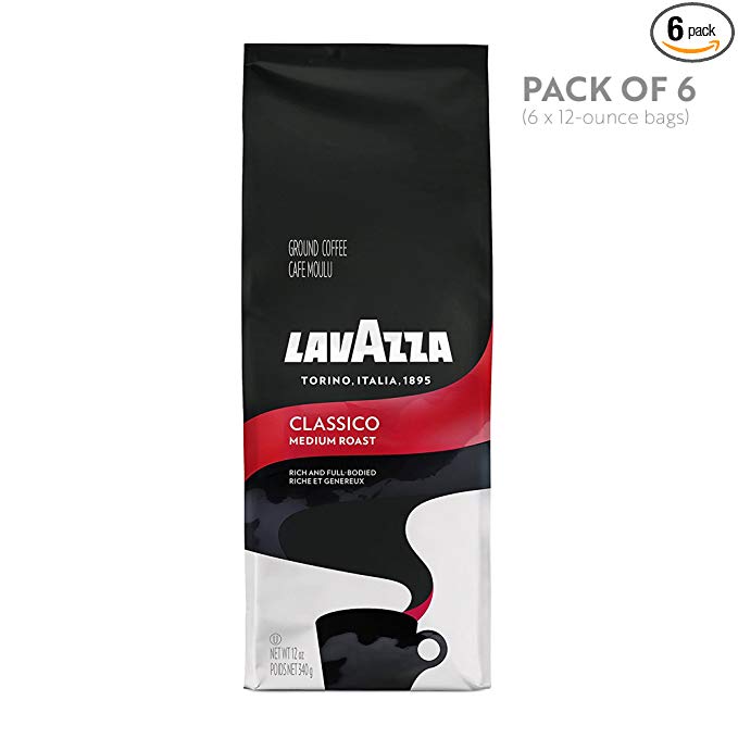 Lavazza Classico Ground Coffee Blend, Medium Roast, 12-Ounce Bags (Pack of 6)