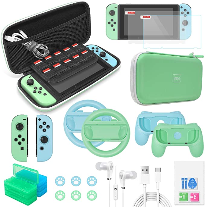 Accessories Bundle for Nintendo Switch, 26 in 1 Essential Protection Kits with Carrying Case, Screen Protector, Cards Storage Case, Hand Grips, JoyCon Cover & Charging Cable, Thumb Grip Caps