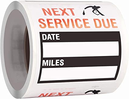 Oil Change Auto Maintenance Service Due Reminder Stickers Labels 100pcs/Roll Stickers，Easy-Peel with No Residue, Easy to Write On，2x2 Inch, Black