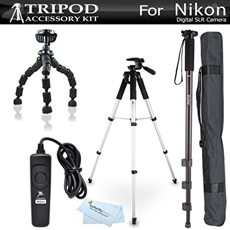 Tripod Bundle Kit For Nikon Df, D5300 D3300 D5200 D3200 D3100 D5100, D7100, D600 D610, D810, D750, D7200 Digital SLR Camera Includes 57" Tripod   67" Monopod   Flexible Tripod   Remote Shutter Release