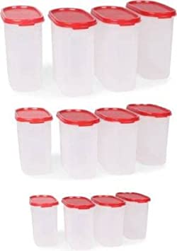 Tupperware Plastic Grocery Container 1100 ml 1700 ml 2300 ml Pack of 12 (Multicolor)