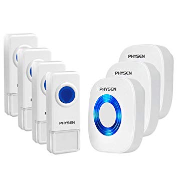 Physen Model CW Waterproof Wireless Doorbell kit with 4 Push Buttons and 3 Plugin Receivers,Operating at 1000 feet Long Range,4 Volume Levels and 52 Melodies Chimes,No Battery Required for Receiver