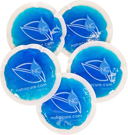 NatraCure 4" Circle Gel Ice Packs - 5 Pack Blue (Small Reusable Round Gel Cold Packs for kids injuries, breastfeeding, wisdom teeth, first aid, headaches, sinus and pain relief, tired eyes, arthritis)