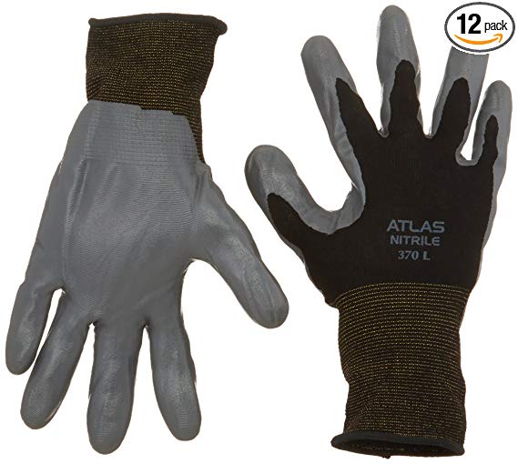 12 Pack - Showa Atlas 370 Black Work Gloves - Large