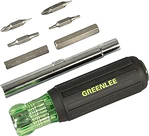 Greenlee 0153-47C 11-in-1 Multi-Tool Screwdriver and Nut Driver for Slotted and Phillips Screws, Multitool Driver with 4 Bits, 2 Nut Drivers, Shank, and Handle