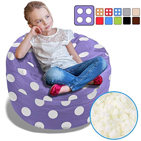 BeanBob Bean Bag Chair for Kids - Foam Filled Bean Bag - Bedroom Furniture & Sofa for Children, 2.5' Purple w/Polka Dots