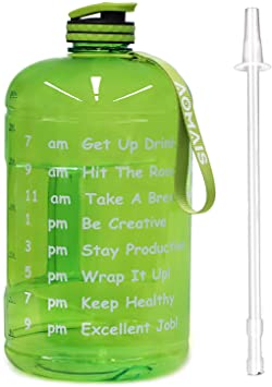 AOMAIS Gallon Water Bottle with Motivational Time Marker, Large 128 oz, Leak-Proof, Wide Mouth, BPA Free Water Bottles for Sports Gym Fitness Work