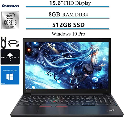 2020 Lenovo ThinkPad E15 15.6” FHD Business Laptop Computer, 10th gen Intel i5-10210U (up to 4.20GHz,Beatsi7-8550u), 8GB RAM, 512GB SSD, WiFi HDMI Win10 Pro w/Ghost Manta Accessories