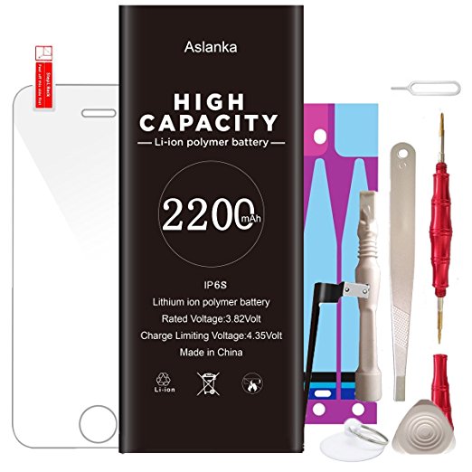 Aslanka Battery for iphone 6s, Brand New 0 Cycle of 2200 mAh Replacement Battery, Full Set of Repair Tools Include Adhesive & Instruction and Screen Protector -[2 Year Warranty]