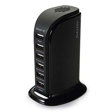 ANTPO Wall Chargers Apple MFI Certified 6 ports USB Charger with Smart IC Tech Fast Charging Desktop Charger 40W for iPhone iPad HTC and More(Black)