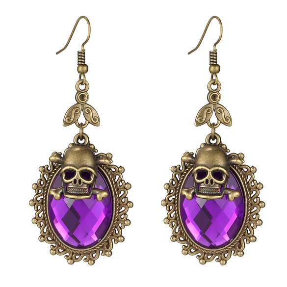 iWenSheng Halloween Skull Crystal Oval Drop Earrings for Women and Girls Gothic Punk Style