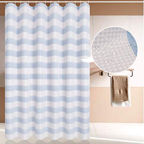 Magnificentex Classic Striped Waffle Weave Fabric Shower Curtain, 72"x72", Waterproof, Machine Washable Shower Curtain for Bathroom (Blue Stripes, 72" x 72")