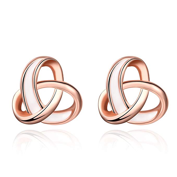 Love Knot Heart Stud Earrings 14k Rose Gold Fashion Earring Studs for Women Girls Best Friend