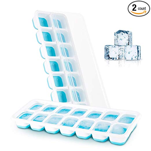 OFTEN Ice Cube Trays 2 Pack Ice Cube Mold Containers Food Grade Silica Gel Flexible and BPA Free 74 Cubes Ice Trays with Lids Trays Stackable Mini Cocktail Whiskey Ice Storage