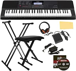 Casio CT-X700 61-Key Portable Keyboard Bundle with Stand, Bench, Headphone, Sustain Pedal, Power Supply, Austin Bazaar Instructional DVD, and Polishing Cloth