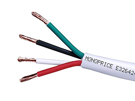 Monoprice Access Series 14 Gauge AWG CL2 Rated 4 Conductor Speaker Wire/Cable - 250ft Fire Safety In Wall Rated, Jacketed In White PVC Material 99.9% Oxygen-Free Pure Bare Copper