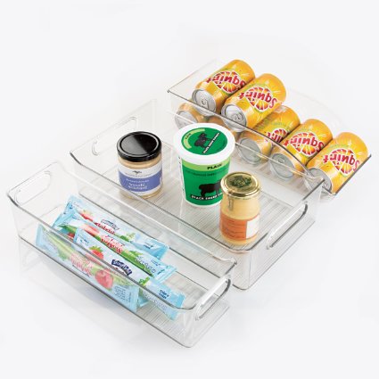 mDesign Kitchen, Pantry, Refrigerator, Freezer Storage Organizer Bins - Set of 3, Clear