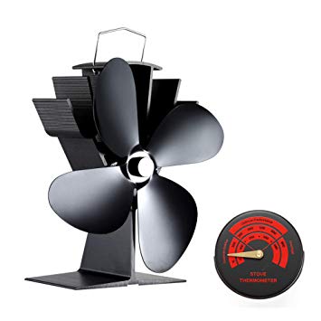 Newest Mini Stove Fan Small SF-334, CRSURE Wood Burner Stove Top Fans for Log Burner, 4-Blade Heat Powered Fireplace Fan for Wood Burning Stove (Black)