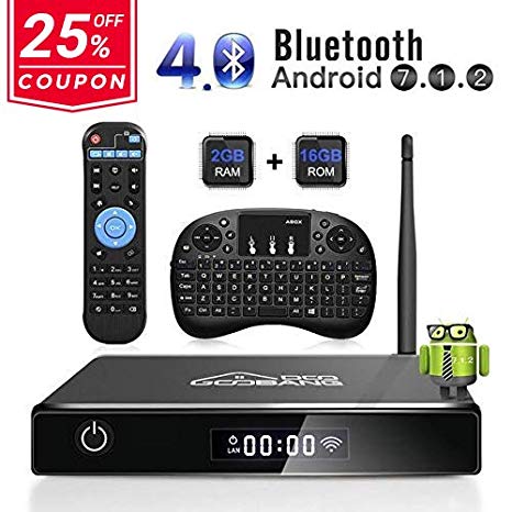 Android 7.1 TV Box, GooBang Doo XB-III Android TV Box with 2GB RAM 16GB ROM Amlogic Quad Core A53 Processor 64 Bits 4K Playing, Bluetooth 4.0, with Mini Keyboard