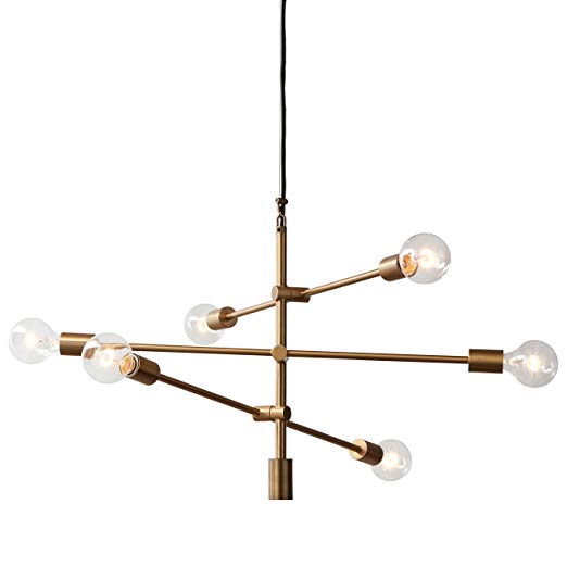 Rivet Modern 6-Light Chandelier, 80"H, Brass