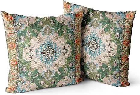 Boho Throw Pillow Covers 20x20 inch Set of 2 Monaco Rug Persian Carpet Double Sided Pattern Cotton Soft Pillow Case Cushion Cover Pillowcase for Couch Sofa Bed Decorative (Green)