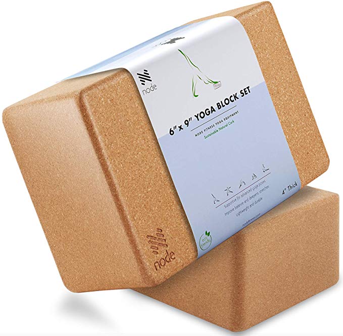 Cork Yoga Block (Set of 2) - Solid Natural Cork Exercise Brick - 9 x 6 x 4 Inches