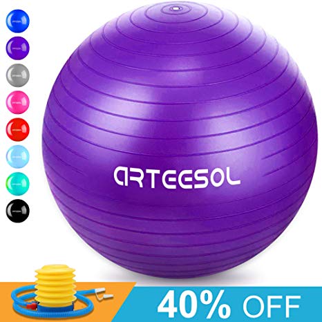 arteesol Exercise Yoga Ball, Extra Thick Stability Balance Ball (45-75cm), Professional Grade Anti Burst&Slip Resistant Balance, Fitness&Physical Therapy, Birthing Ball with Air Pump