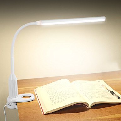 Clamp Led Desk Lamp,5W Engery-Efficient Screw Table Light ,Flexible Gooseneck Reading Book Light, 0-100% Adjustable Brightness, Clip on Lamps,No Glare, Zero Radiation, Eye Care (Whtie)
