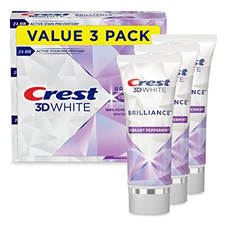 Crest 3D White Brilliance Teeth Whitening Toothpaste, Vibrant Peppermint, 3.5 oz, Pack of 3